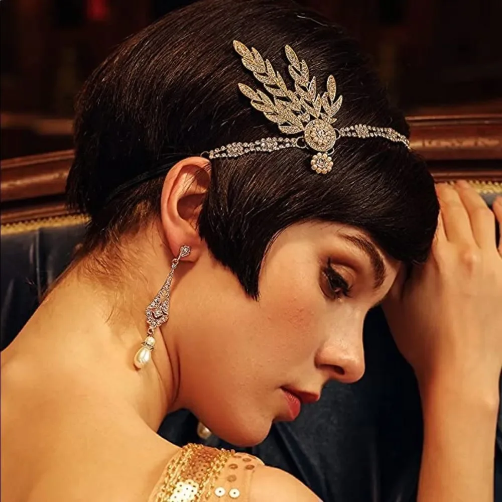 ✨ NWT Art Deco 1920’s Gatsby Flapper Crystal Rhinestone & Pink Pearl, Gold